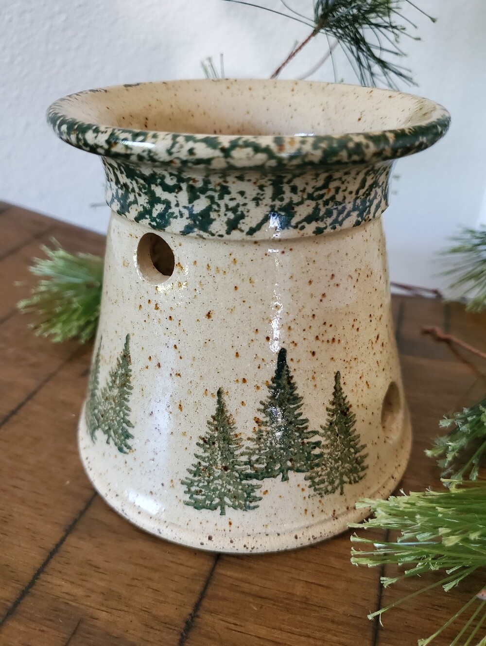 Three Rivers Pottery Winter Pines Vintage 1996 Ceramic Votive Candle Tea Light
